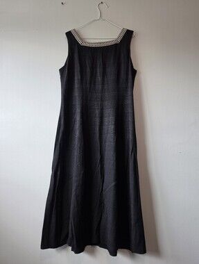 Studio I Black Sleeveless A-Line Dress with Geometric Trim